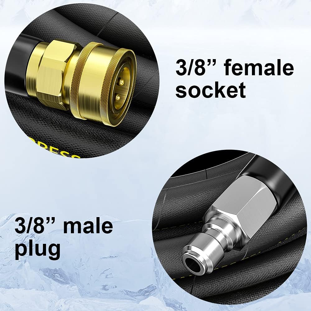 POHIR Pressure Washer Hose 70 ft with 3/8 Quick Connect, High Tensile Wire Braided Kink Resistant Pressure Washer Hose 4200 PSI, with 2pcs M22 14mm Quick Connect 3/8 Multi-Scene Use Pack of 2