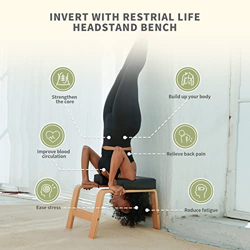 Restrial LifeRestrial Life Yoga Headstand Bench- Stand Yoga Chair for Family, Gym - Wood and PU Pads - Relieve Fatigue and Build Up Body (Black)