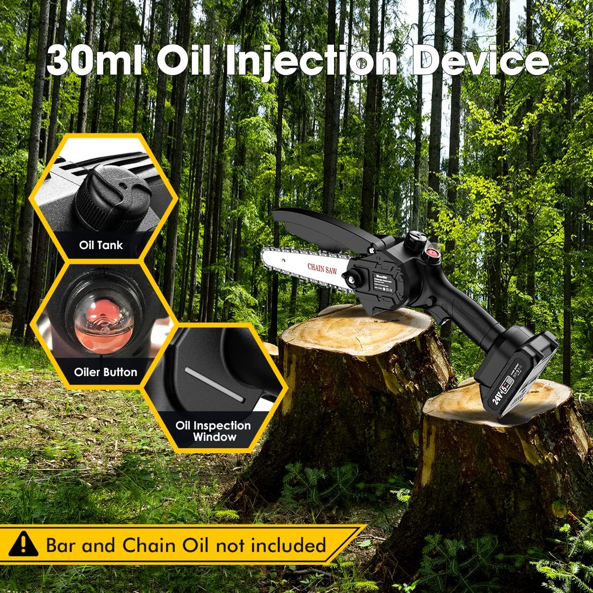 6-inch Mini ChainSaw, SeeSii Cordless Chainsaw with 2x 2.0Ah Batteries Auto-oil System One-Handed Electric Chain Saw Electric Pruning Chainsaw for Wood Cutting Garden Logging Trimming Branch