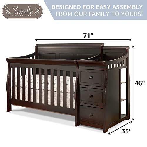 Sorelle Furniture Princeton Elite Crib and Changer with Solid Panel Back Classic -in- Convertible Diaper Changing Table Non-Toxic Finish Wooden Baby Bed Toddler Full-Size Nursery - White