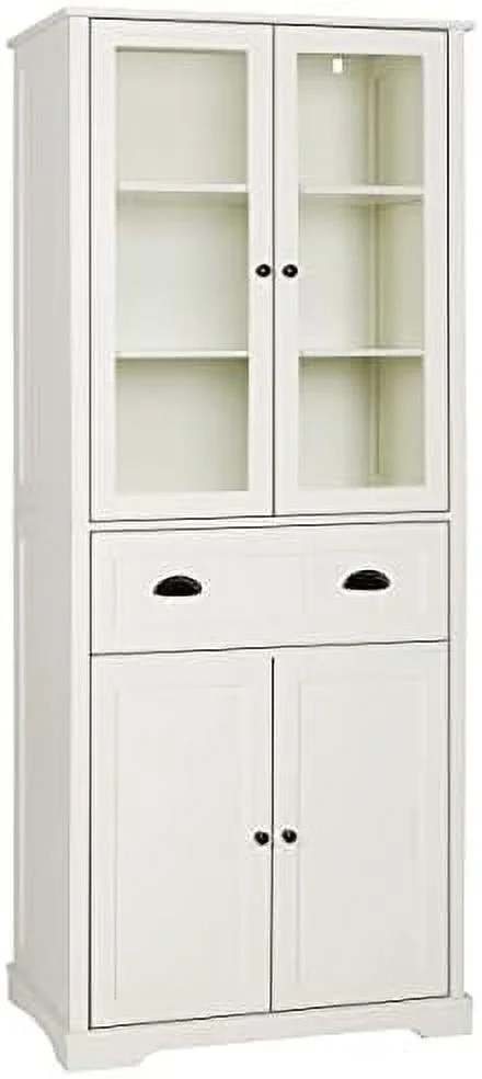 RUNFAYBIU Kitchen Pantry Cabinet   72" Freestanding Kitchen  Cabinets with Large Drawer  Tall Enclosed Cupboard with Adjustable Shelves  Natural Color