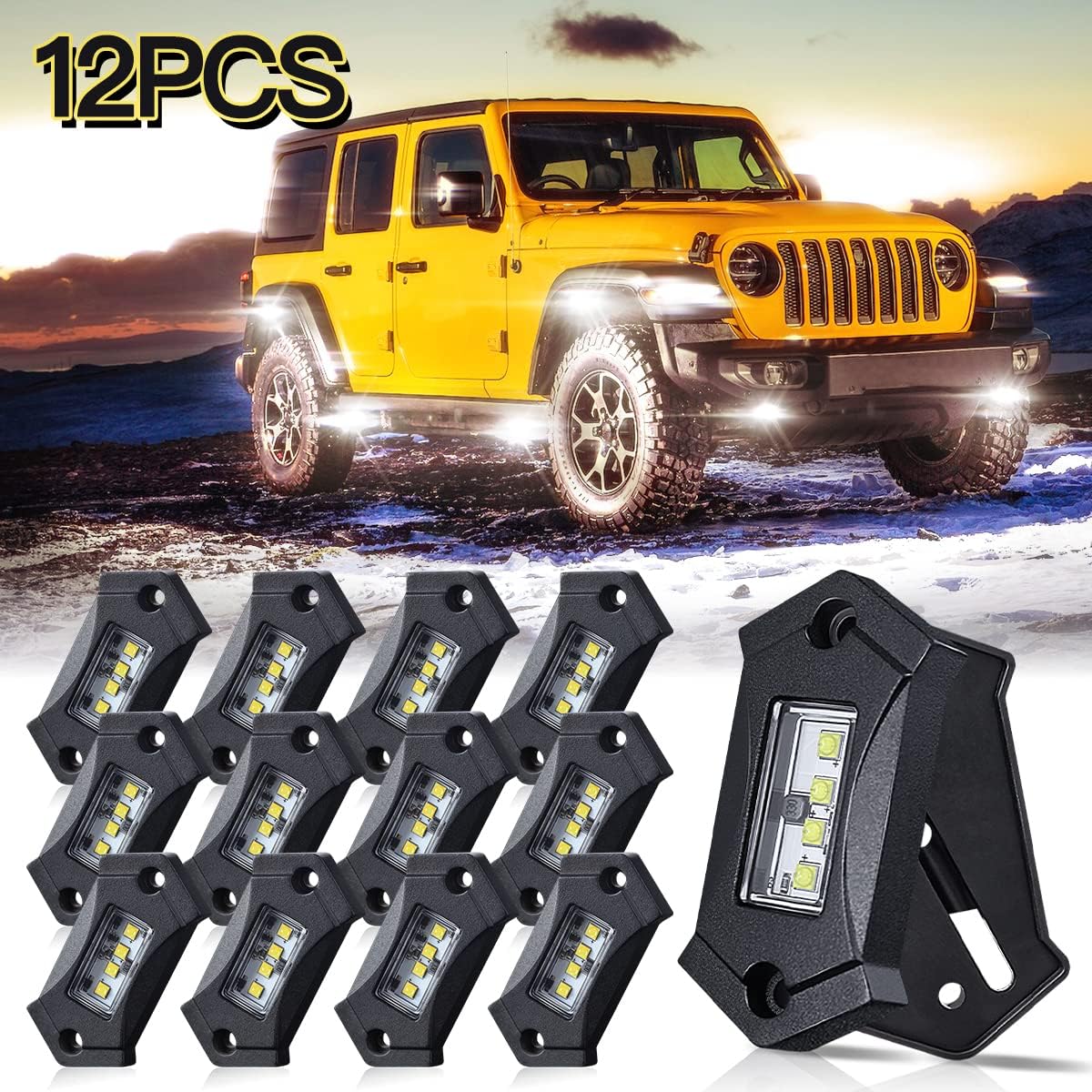 LEDKITO R3 White LED Rock Lights 12PCS for Trucks Je-ep Off Road RZR Boat Car SUV ATV UTV Super Bright Under glow Pure White Lights Trail Trai Rig Lights High Power Waterproof Shockproof(12 Pods)