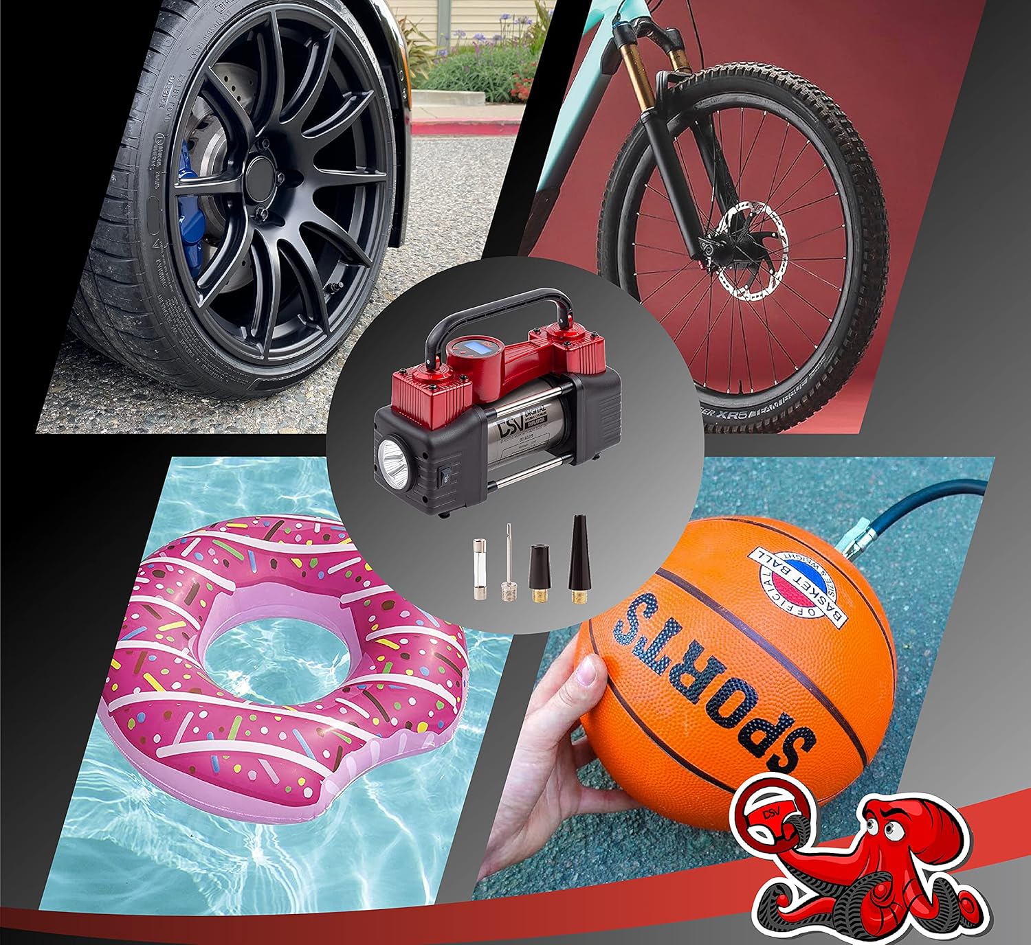 DSV Standard Portable Heavy Duty Double Cylinders Car Air Compressor Digital Tire Inflator,12V 150PSI Air Pump with Auto Shut Off, LED Light, Extension Hose.Ideal for Truck Tires, Bicycle, Inflatables