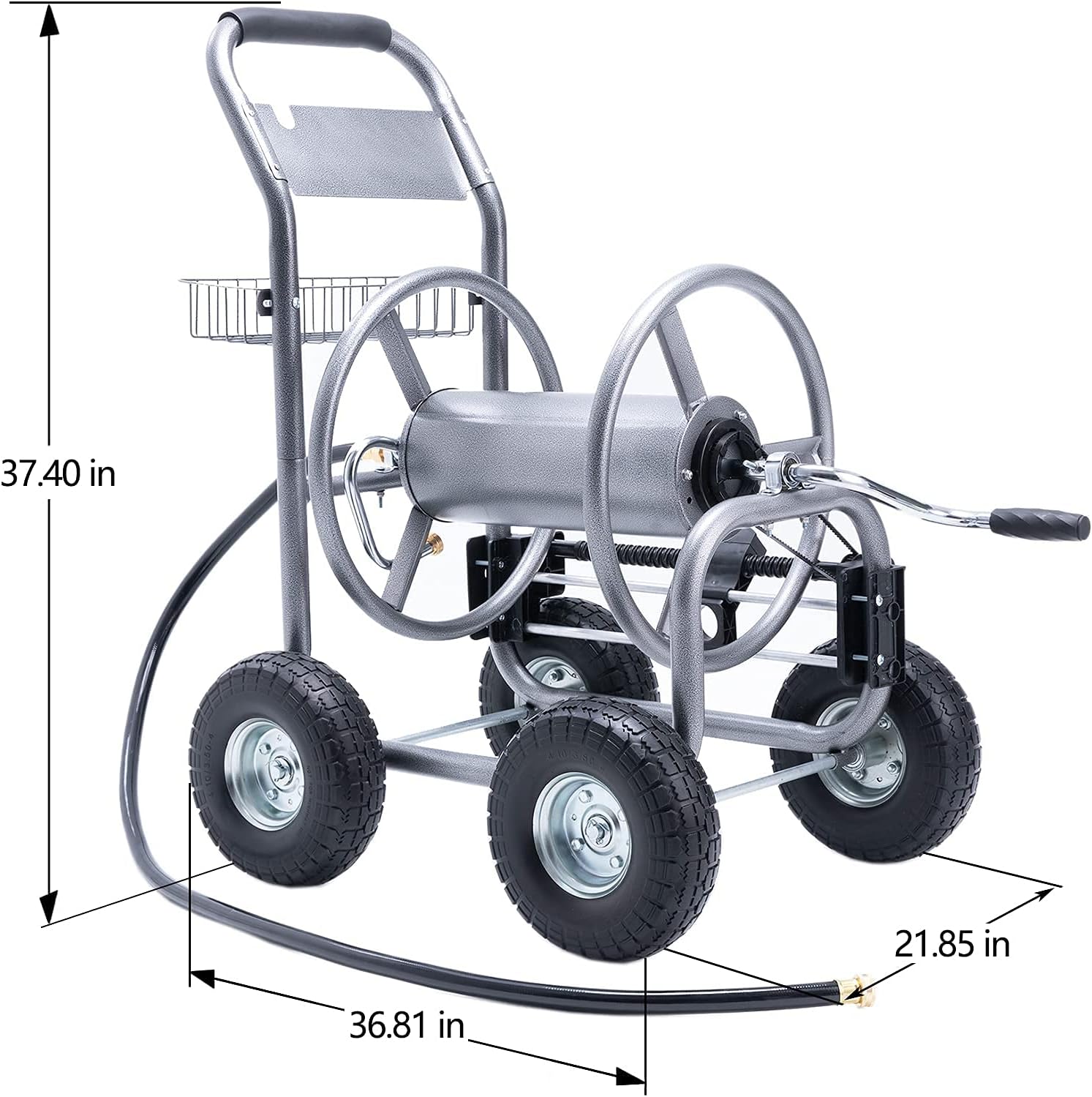 Giraffe Tools Industrial Hose Reel Cart, Heavy Duty Hose Reel with 4 Solid Wheels, Slide Hose Guide System, Holds 250-Feet of 5/8 Hose Capacity for Garden & Yard