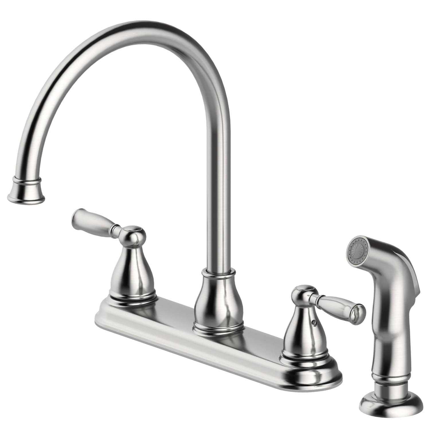 Project Source Brice Stainless Steel 2-Handle Deck-Mount High-Arc Handle Kitchen Faucet with Deck Plate 67129W-100802 - Shop Hardware Tools Online Store