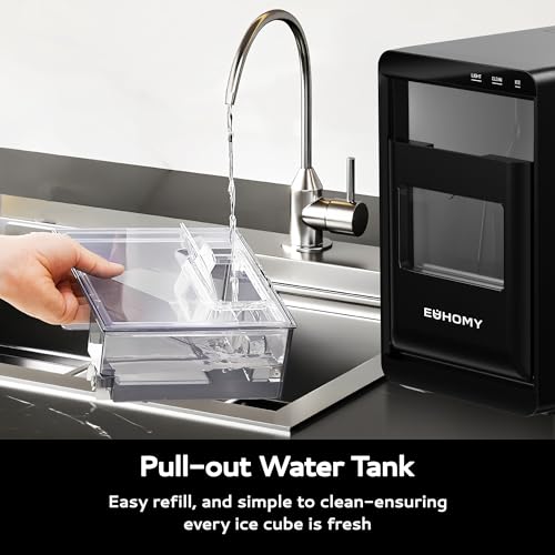 EUHOMY Nugget Ice Maker Countertop, 44Lbs/24H Pebble Ice Maker Machine, Self-Cleaning Pellet Ice Machine with Ice Scoop&Basket, Sonic Countertop Ice Machine for Home/Kitchen/Office(Black)