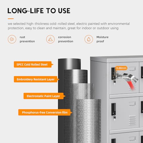 INTERGREAT 9 Door Storage Locker for Employee, Metal Locker for Office, Gym, Shool,Lockable Black Steel Locker with Lock and Card Slot for Home,Garage