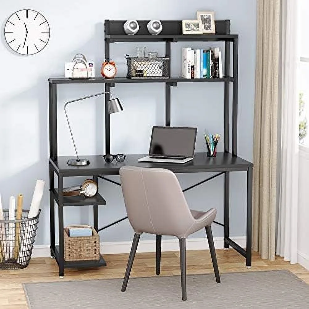 Computer Desk with Shelves and Hutch  47 Inch  Office Desk with  Bookshelf CPU Stand  PC Laptop Workstation Writing Study Table for Small Space  Space-Saving Desk (Black)