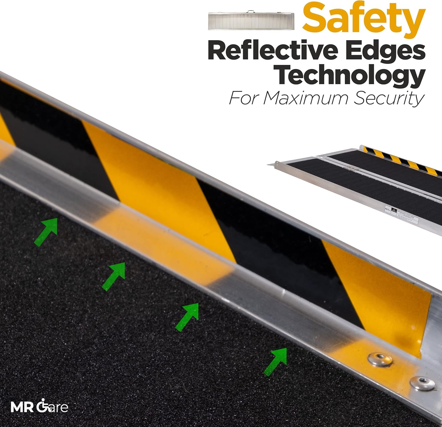 MR CARE Portable Wheelchair Ramp | Lightweight Foldable Ramps for Wheelchairs with Handle | Featuring Unique Yellow Reflective Caution Stickers | Perfect Wheel Chair Ramp for Home Steps (2FT)