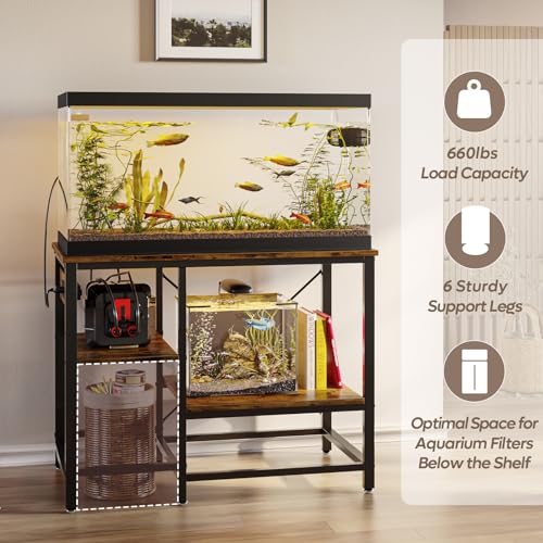 Bestier 40-50 Gallon Fish Tank Stand with Power Outlets, 36x18 Metal Aquarium Stand, Reptile Tank Stand with 3-Tier Adjustable Storage Shelve, 6-Leg Heavy-Duty Aquarium Rack, 660LBS Capacity