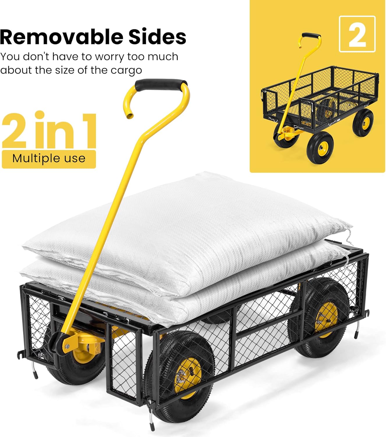 VIVOHOME Heavy Duty 880 Lbs Capacity Mesh Steel Garden Cart with Removable Sides and 4.10/3.50-4 inch Wheels (Black) and Heavy Duty 550 Lbs Capacity Mesh Steel Garden Cart with Removable Sides (Green)