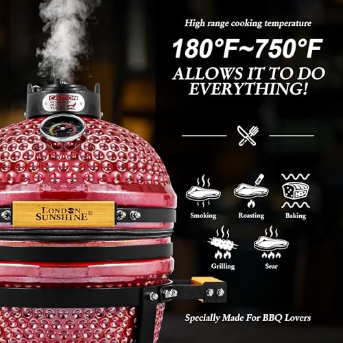 Ceramic BBQ Charcoal Kamado Grill 13 inch Portable Tabletop BBQ Grill Red