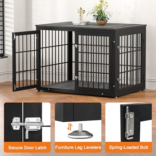 48 Inch Heavy Duty Dog Crate Furniture for Large Dogs, Decorative Pet House End Table, Extra Large Wooden Cage Kennel Furniture Indoor, Natural and White