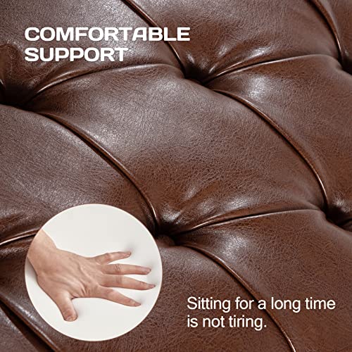 Modern Leather Lounge Chair with Nailhead Trim，Elegant Living Room Lounge Chair for Indoor Bedroom,Button Tufting Chaise Lounge Indoor. (Brown Leather)