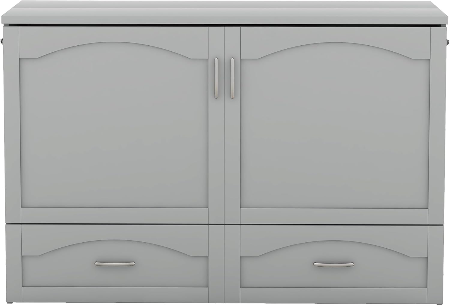 Queen Size Murphy Bed, Pulley Structure Cube Cabinet Platform Bedframe w/Storage Drawers & Sockets - USB Ports, Space-Saving Wall Bed for Guest Room, Office, No Box Spring Needed, Gray