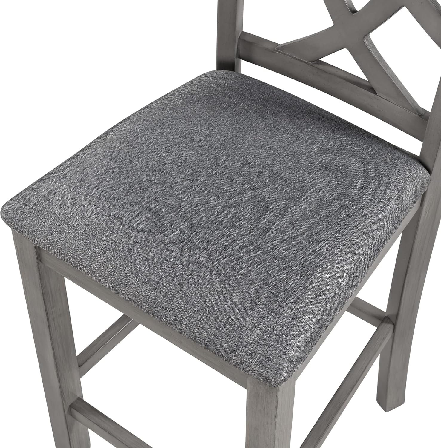 LUMISOL Farmhouse 3 Piece Round Counter Height Kitchen Dining Table Set with Drop Leaf Table, 1 Shelf and 2 Cross Back Padded Chairs for Small Places, Gray