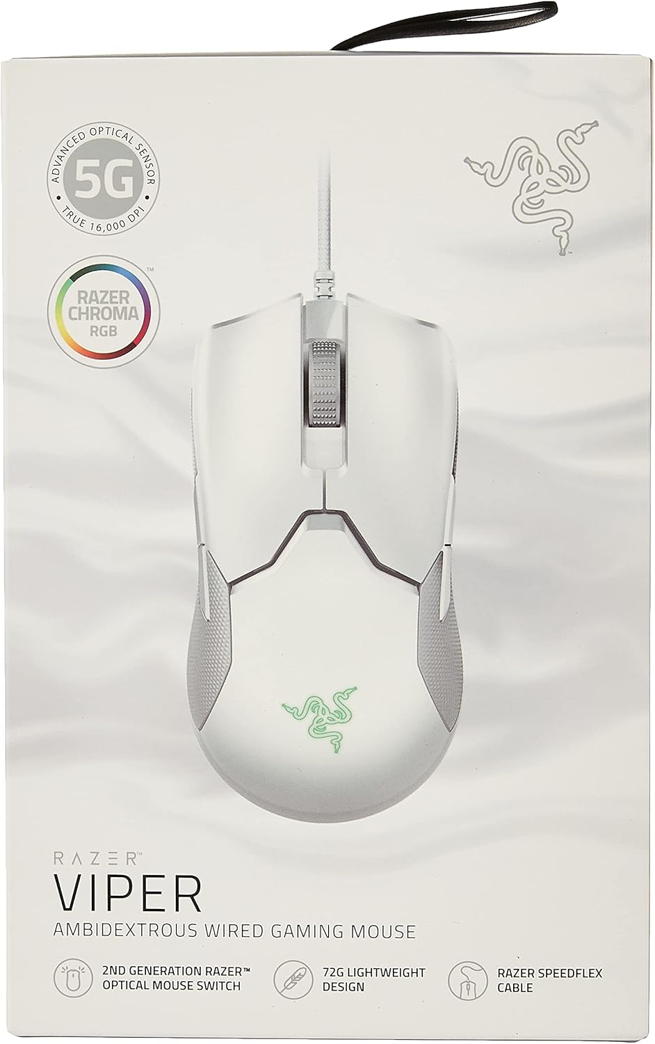 Razer Viper Ultralight Ambidextrous Wired Gaming Mouse: 2nd Generation Razer Optical Mouse Switches - Razer 5G Optical Sensor - 71g Lightweight Design - Speedflex Cable - Mercury White Pack of 2