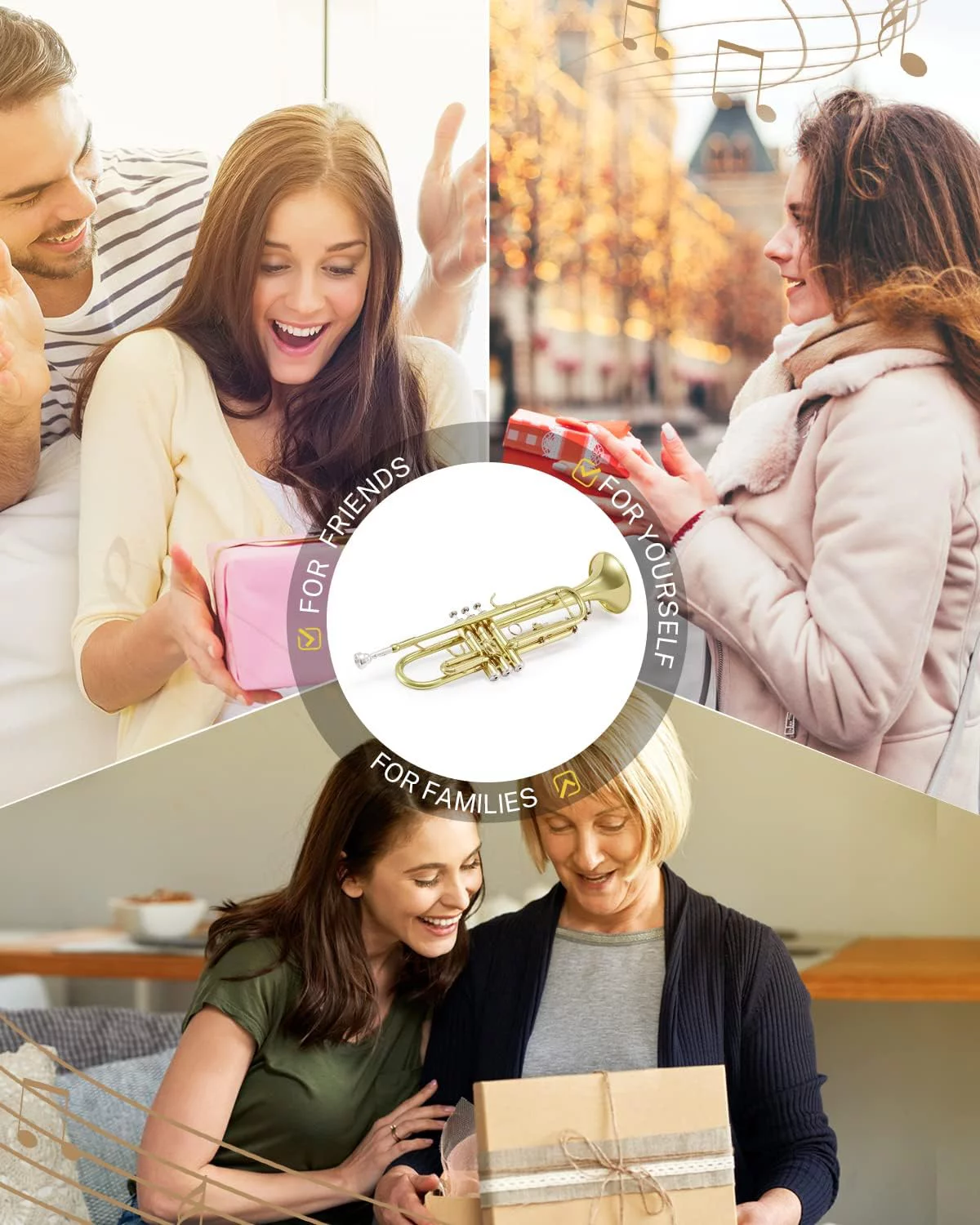 Eastar Trumpet Set for Students Beginner Bb Standard Brass Instrument School Band Gold, with Case
