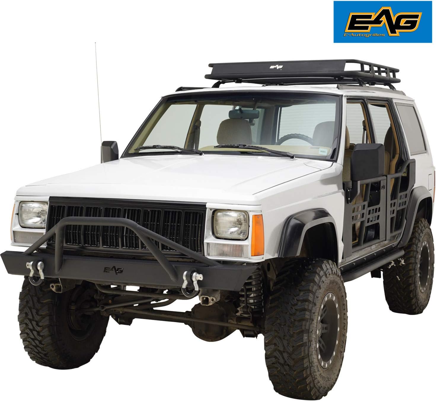 EAG Black Steel Front Bumper and Rear Bumper Combo 2PCS Fit for 1984-2001 Cherokee XJ