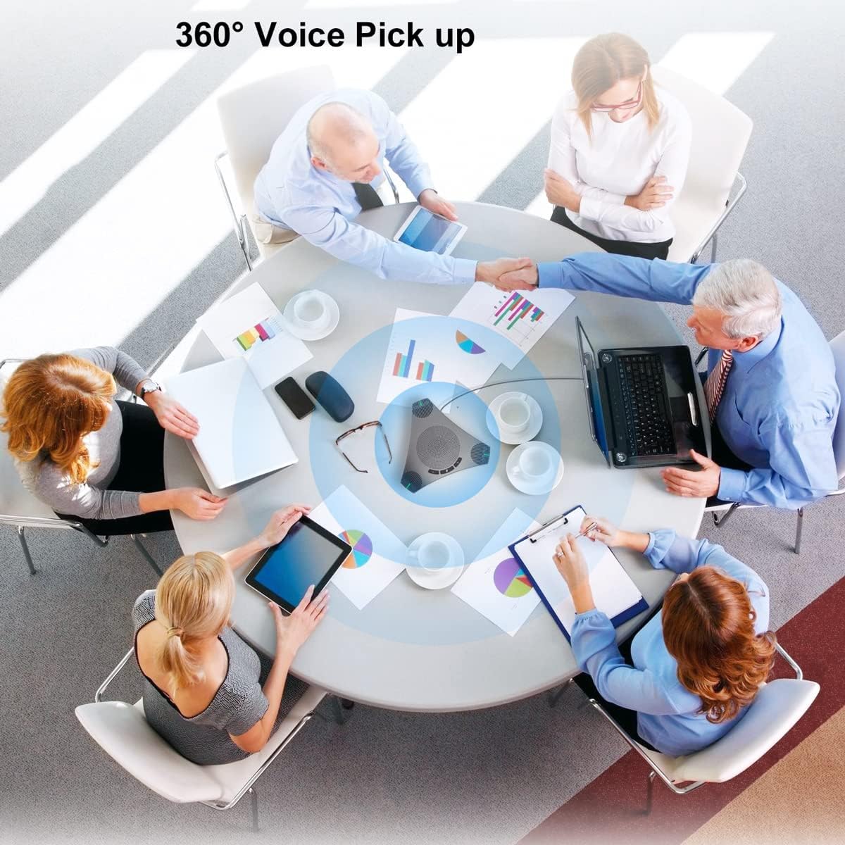 Conference Microphone 360° Omnidirectional Microphone USB Speakerphone with DSP Noise Reduction and Echo Cancellation for 8-10 People Business Conference, Home Office,Compatible with Leading Platforms
