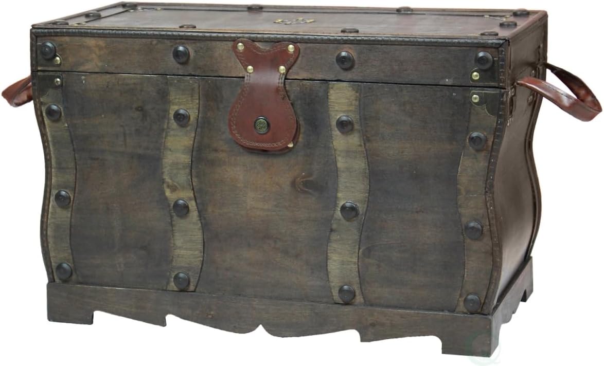 14.5 x 23 x 12 in. Antique Style Distressed Wooden Pirate Treasure Chest Trunk, Black