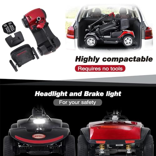 Folding Mobility Scooter for Seniors 4 Wheel Scooter for Adults Electric Medical Scooter Compact for Travel - Electric Powered Wheelchair Device - Compact Heavy Duty Mobile(Light Blue)
