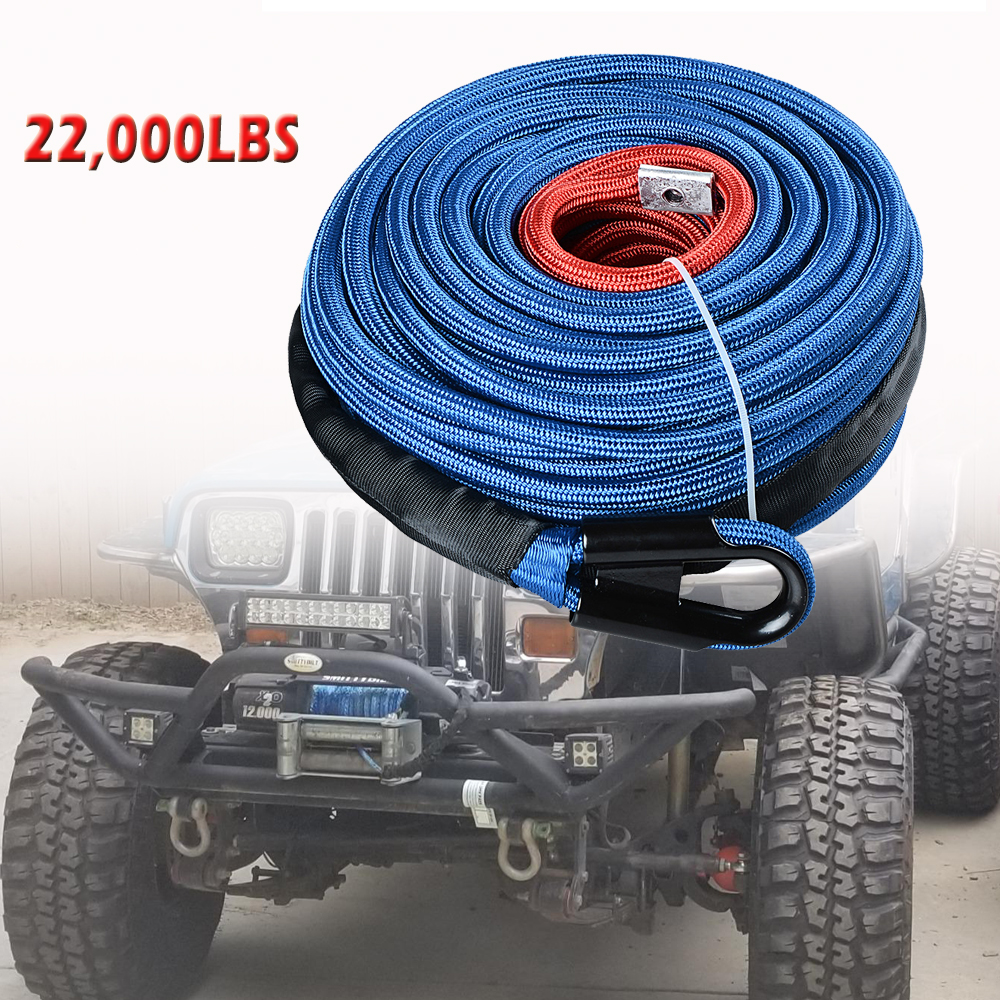 Astra Depot Blue 3/8" x 95ft Synthetic Winch Rope 22000lbs Dyneemas Winch Cable Line Sleeve Protection Car Tow Recovery Cable for 4WD Off Road Vehicle Jeep SUV Truck