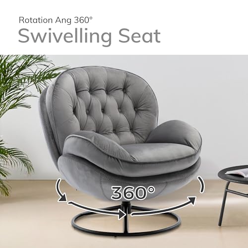 Velvet Swivel Accent Chair with Ottoman Set,Modern Lounge Chair with Footrest, Comfortable 360 Degree Swivel Armchair, Reading Chair for Living Room, Bedroom, Reading Room (gray)