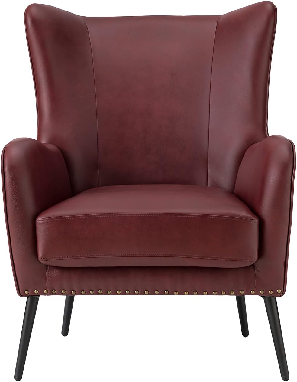 Faux Leather Accent Chair Set Of 2 W/Removable Cushion, Comfy Upholstered Armchair With Metal Legs & Nailhead Trim Wingback Vanity Chair Desk Chair For Reading Living Room Bedroom,BURGUNDY