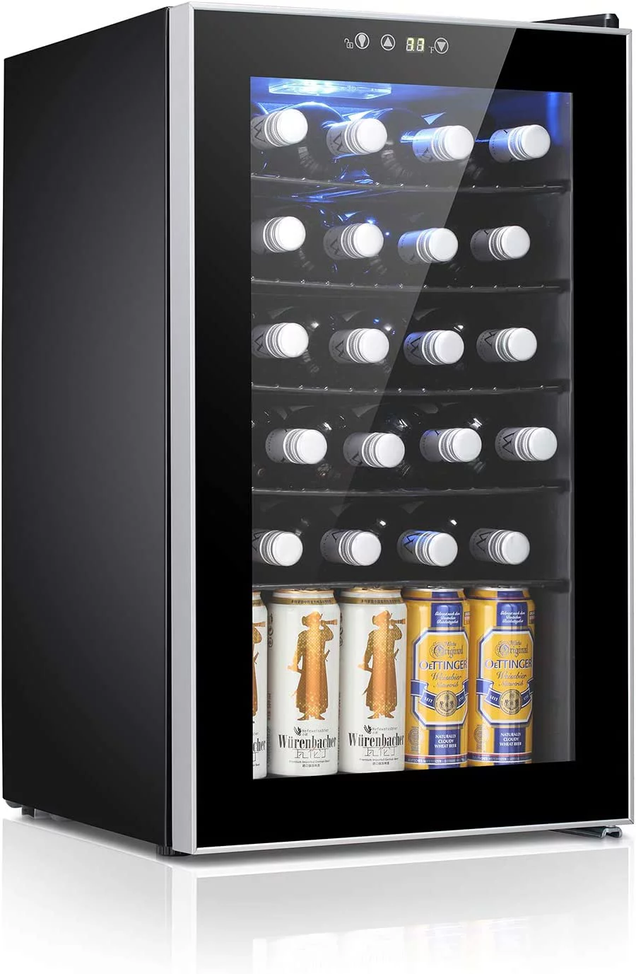 24 Bottle Wine Cooler/Cabinet Beverage Refrigerator Small Mini Wine Cellar Fridge Quiet Operation Compressor, Adjust Temperature Freestanding, Black