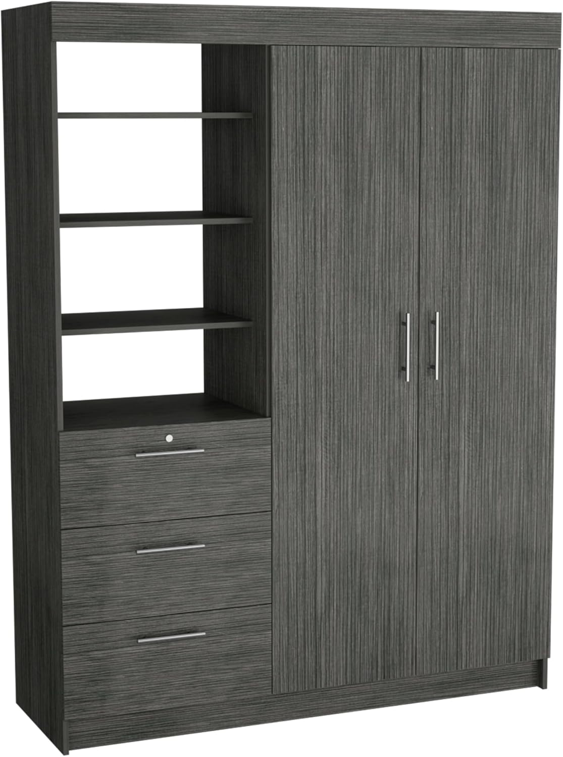 Armoire Wardrobe 2 Doors 3 Drawers, Clothes Cabinet with Shelves and Hanging Rod, Freestanding Wooden Closets Organization for Bedroom, 59″x20.5″x79″, Oak