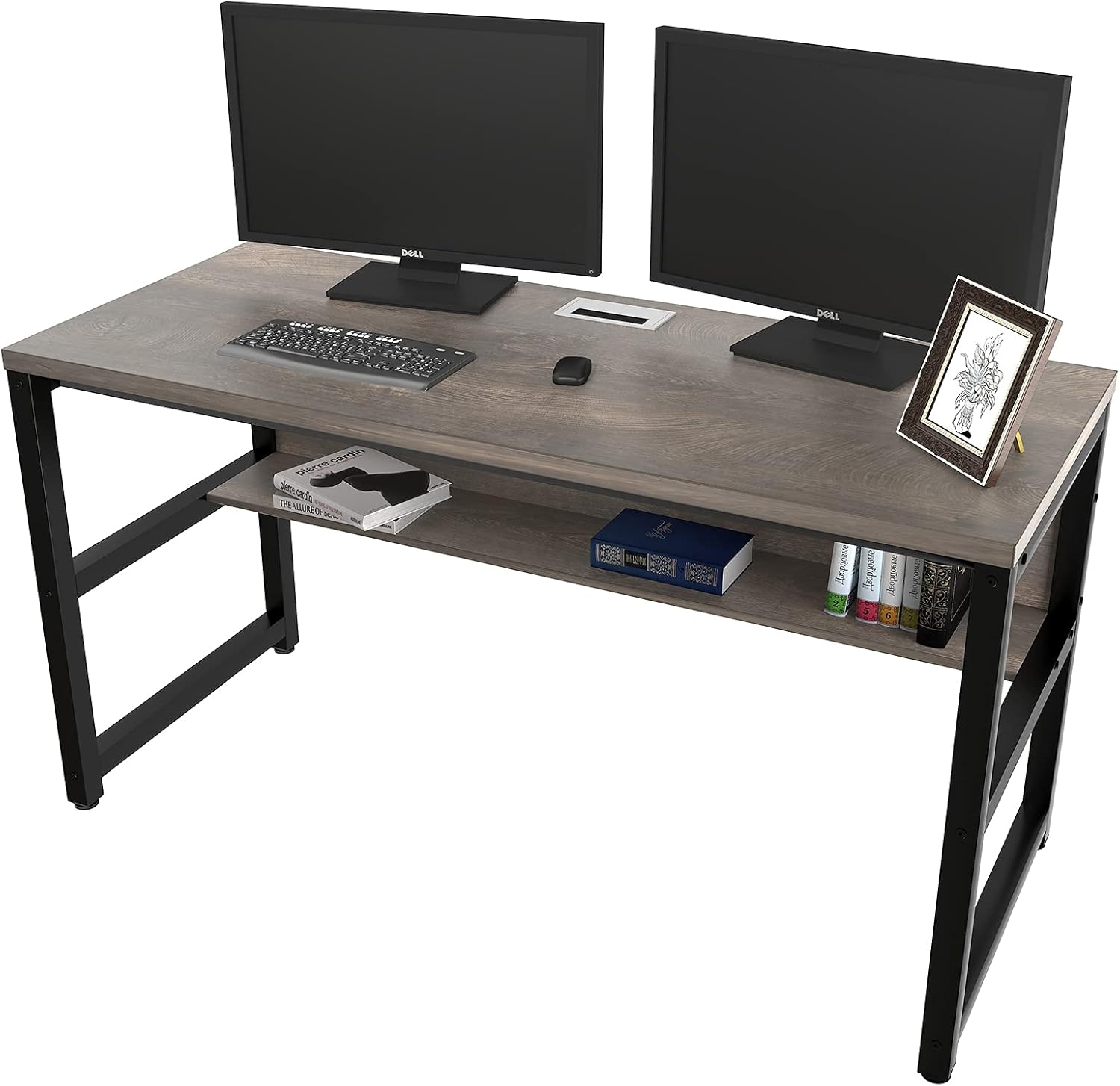 TOPSKY Computer Desk with Bookshelf/Metal Hole Cable Cover 1.18 Thick Desk (47, Espresso Gray)