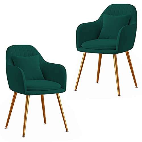 Napfox Furniture Velvet Living Dining Room Set of 2 Accent Arm Chairs Upholstered Seat Club Guest Mid Century Chair with Golden Metal Legs (Pink)