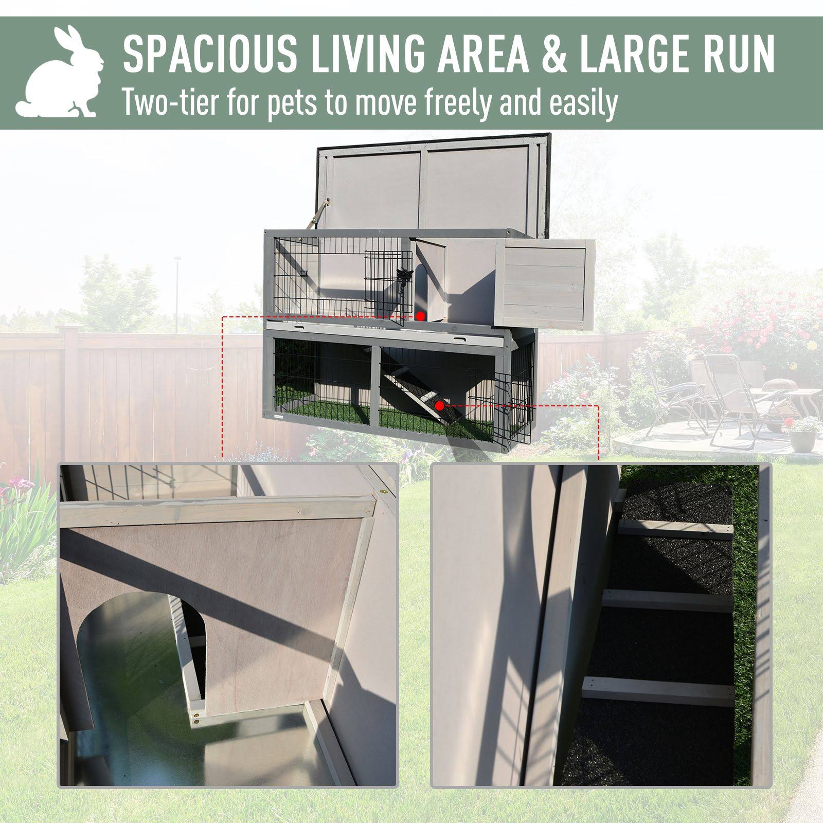PawHut 2-Tier Wooden Rabbit Hutch with Upper House Area and Lower Play Area with Cage - Great for Bunnies/Small Animals