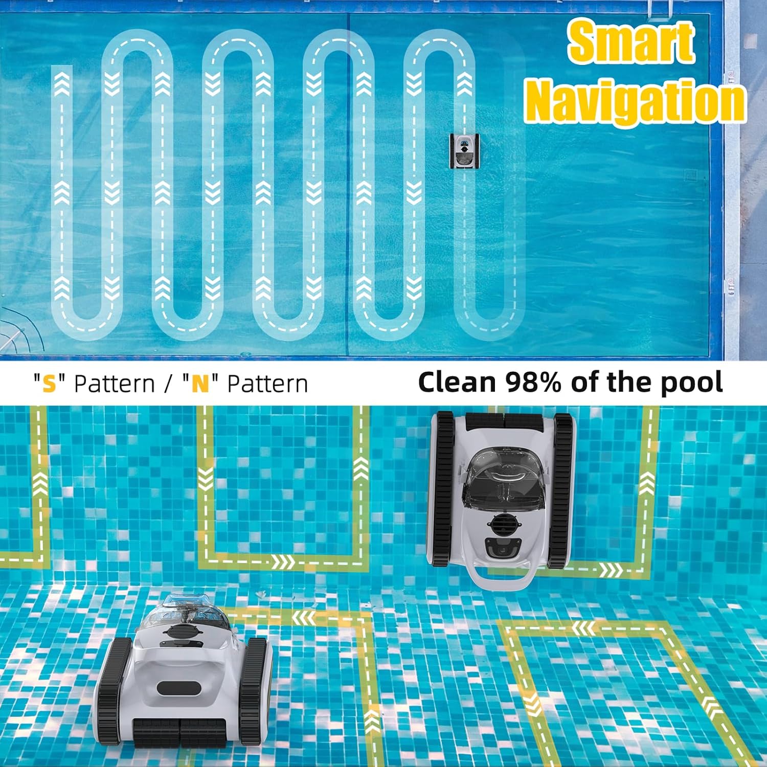 Seauto Cordless Robotic Pool Vacuum, Wall Climbing, Automatic Pool Vacuum Robot, 180W Powerful Suction LED Indicator Self Parking, Pool Vacuum for Inground Pools, of 1980 Square Feet Pool,Gray