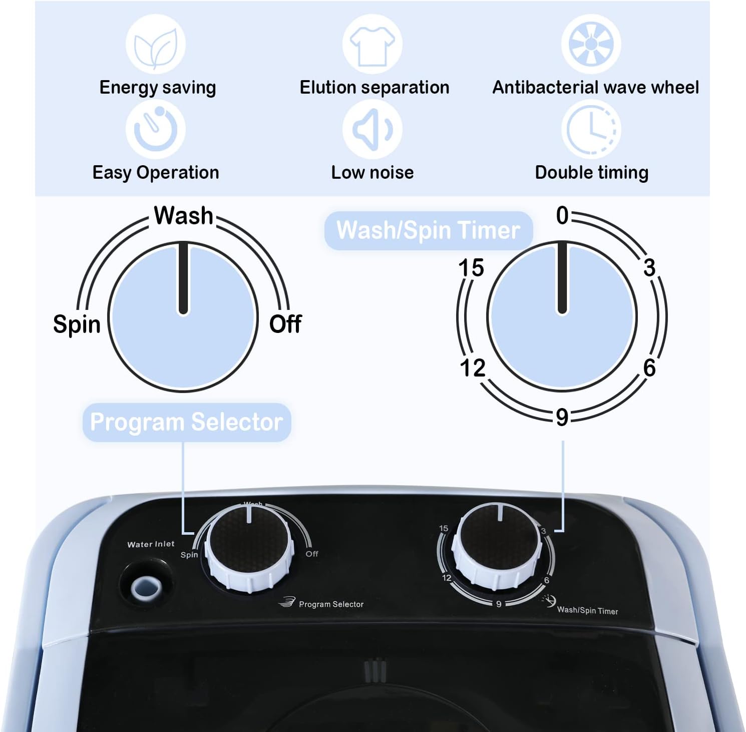 Mini Washing Machine Single Tub Portable Clothes Washer with Spin Dryer, 6.6 lbs Washer and Dryer Combo for Camping, Dorms, Apartments wash Closes Shoes (6.6 lb)