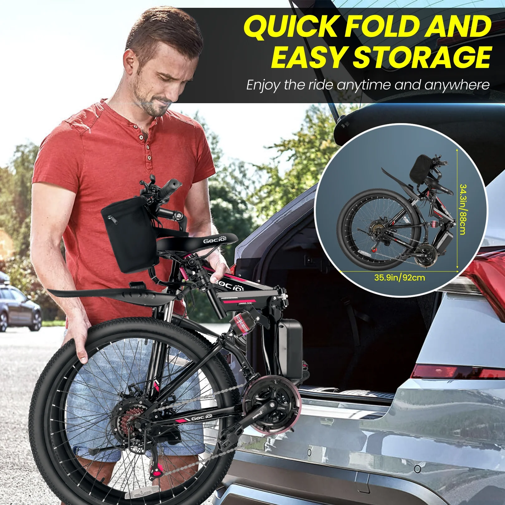 Gocio Adult Electric Bicycles Foldable Ebike, 500W 26" Electric Commuter Bicycle, 48V Battery, Full Suspension, Folding Electric Mountain Bike, Adjustable 21 Speed E-Bikes for Adults UL2849