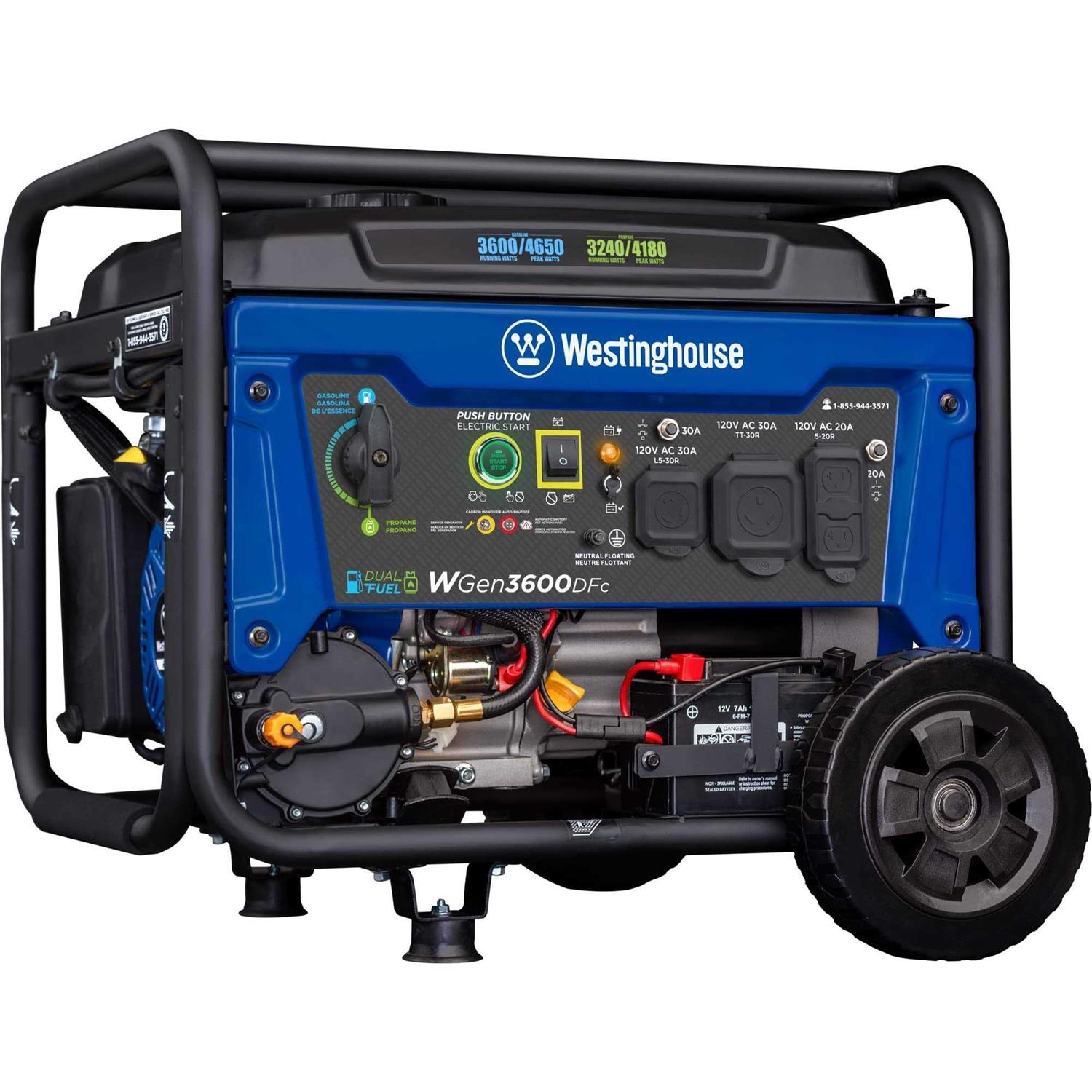 Westinghouse 4650 Watt Dual Fuel Portable Generator Remote Electric Start WGEN3600DFC - Shop Hardware Tools Online Store