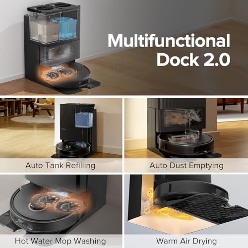 roborock Qrevo S5V Robot Vacuum and Mop, FlexiArm Edge Mopping, 12,000Pa Suction, Dual Zero-Tangle System, Smart Obstacle Avoidance, 10mm Mop Lifting, Auto Mop Washing&Drying, Self-Emptying&Refilling