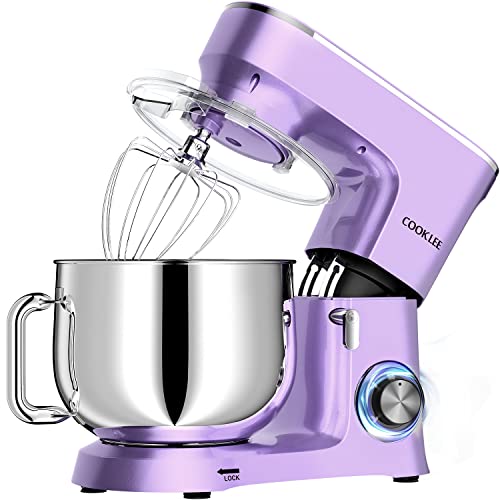 COOKLEE Stand Mixer, 9.5 Qt. 660W Electric Kitchen Mixer with Dishwasher-Safe Dough Hooks, Flat Beaters, Wire Whip & Pouring Shield Attachments for Most Home Cooks, Silver
