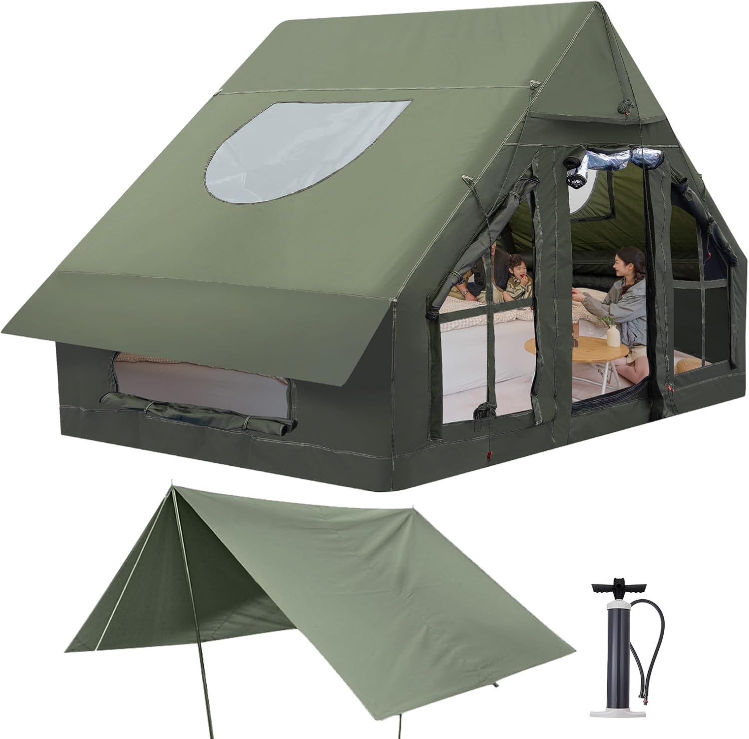 Inflatable Camping Tent with Pump, 4 Season Inflatable Tents for Camping,Inflatable Tent Waterproof Easy Setup Glamping Tent