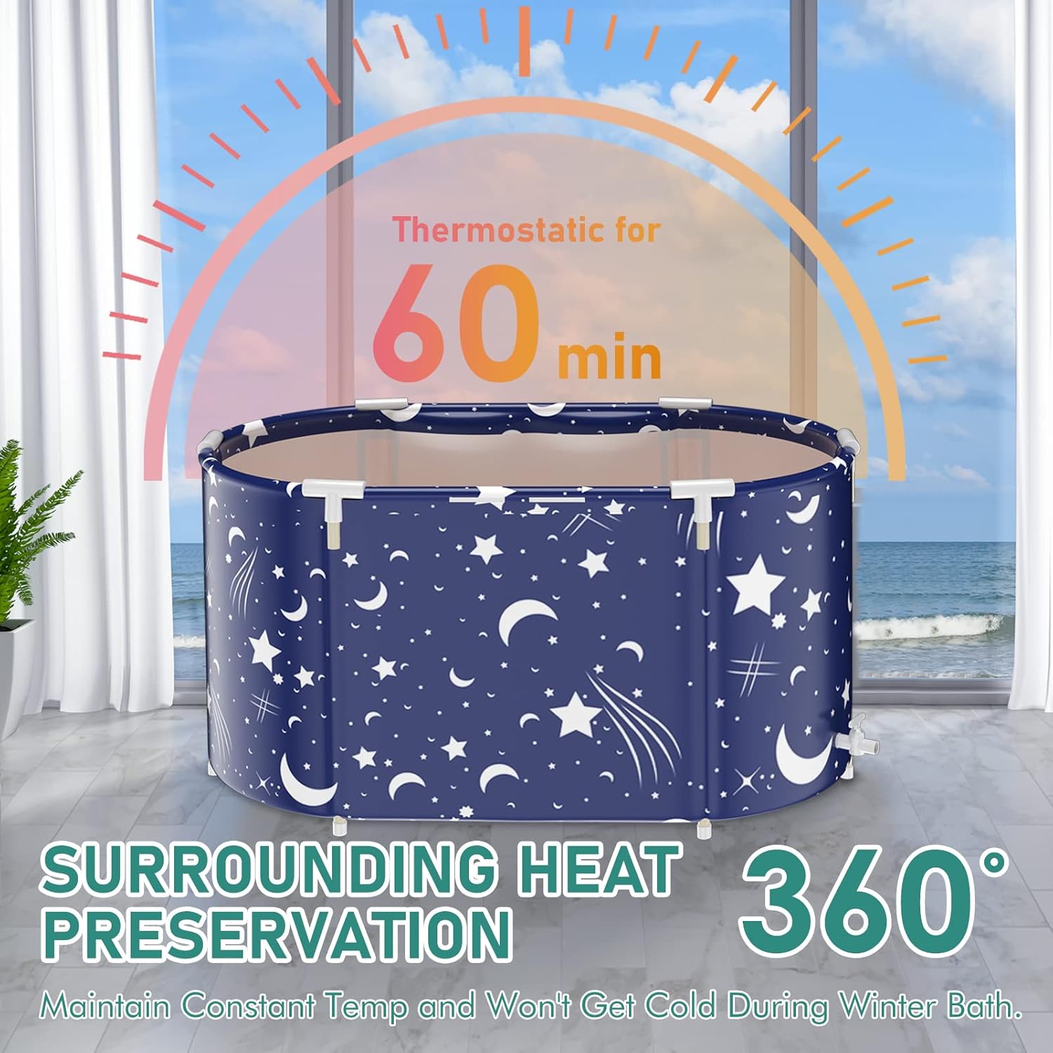 Portable Bathtub for adults, DAILYLIFE Japanese Soaking Bath Tub for Shower Stall, Foldable Bathtub with Thermal Foam, Freestanding, Folding & Soaking Spa Bath Tub with Pillow for Small Space(Dolphin)