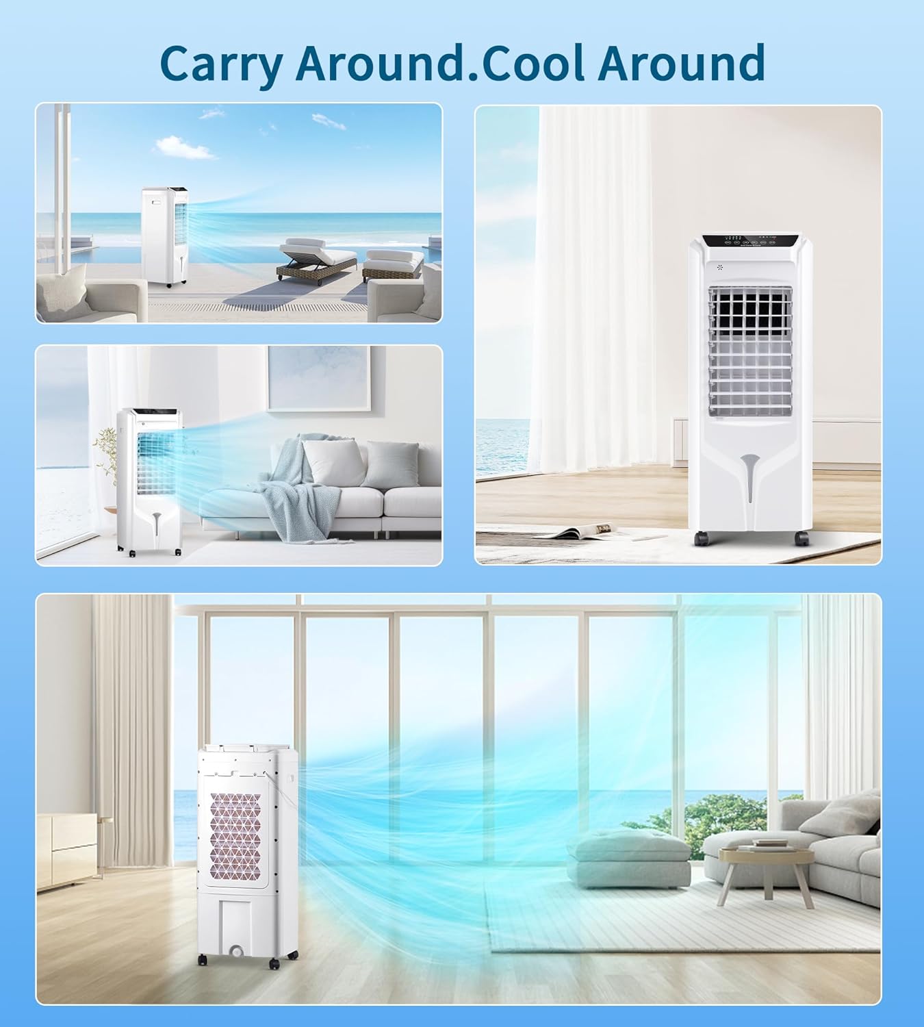 Swamp Cooler Air Conditioner,Evaporative Air Cooler with 4.2-Gal Tank,120° Oscillation,4 Ice Packs,3-In-1 Portable Evaporative Cooler Cooling Fan for Indoor Room Bedroom Garage Outdoor (31IN)