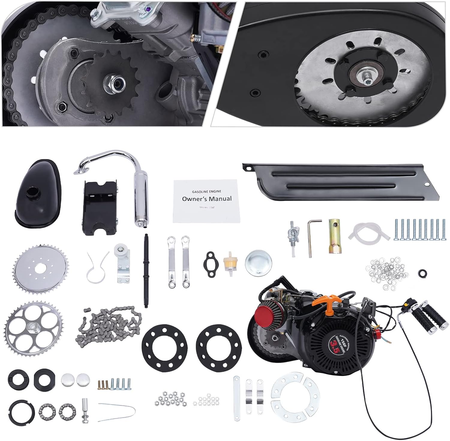 TFCFL 100cc 4-Stroke Bicycle Gasoline Engine Kit Single Cylinder Gas Petrol Bike Engine Motor Kit Air-Cooled Motor Chain Drive Bike Bicycle Scooter DIY Conversion Kit