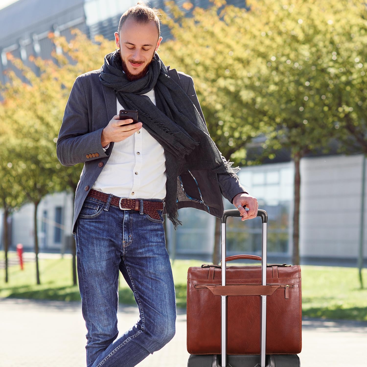 Banuce Vintage Genuine Full Grain Italian Leather Briefcase for Men with Lock 14 Inch Laptop Bag Professional Business Work Bag Attache Case with Luggage Strap Brown