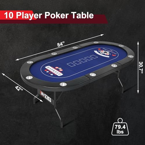 84" Poker Table Foldable, 10 Player Portable Casino Leisure Texas Holdem Table, Folding Game Table with Padded Rails and Cup Holders for Texas Card, Blackjack Board Game（Black (Black)