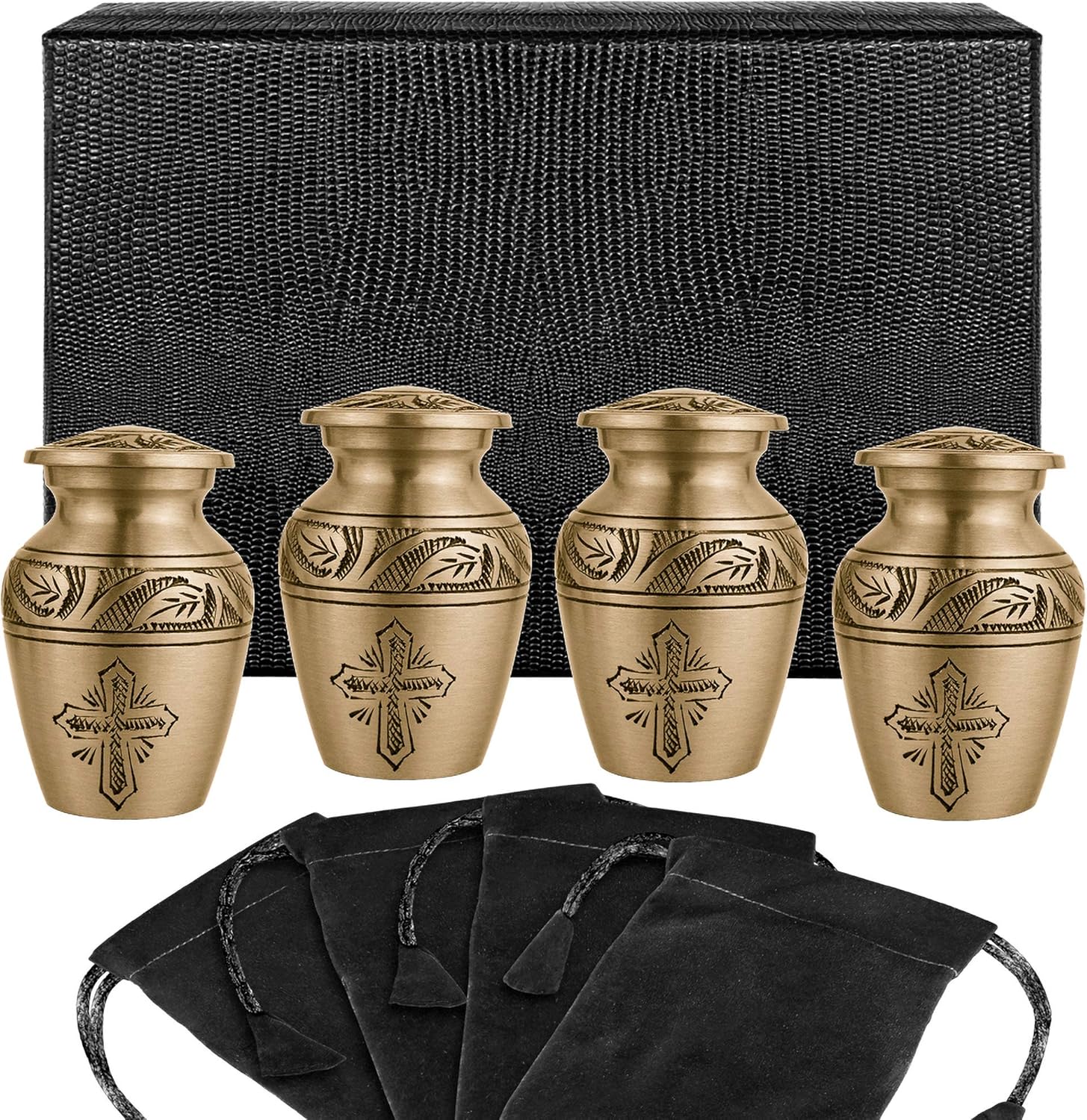 Trupoint Memorials Cremation Urns for Adult - Holds 0.75 Lbs. Per Mini Urn, 2.75" x 1.75" Mini Cremation Urns, Keepsake Burial Urns with Case & Bags - Cross Bronze.