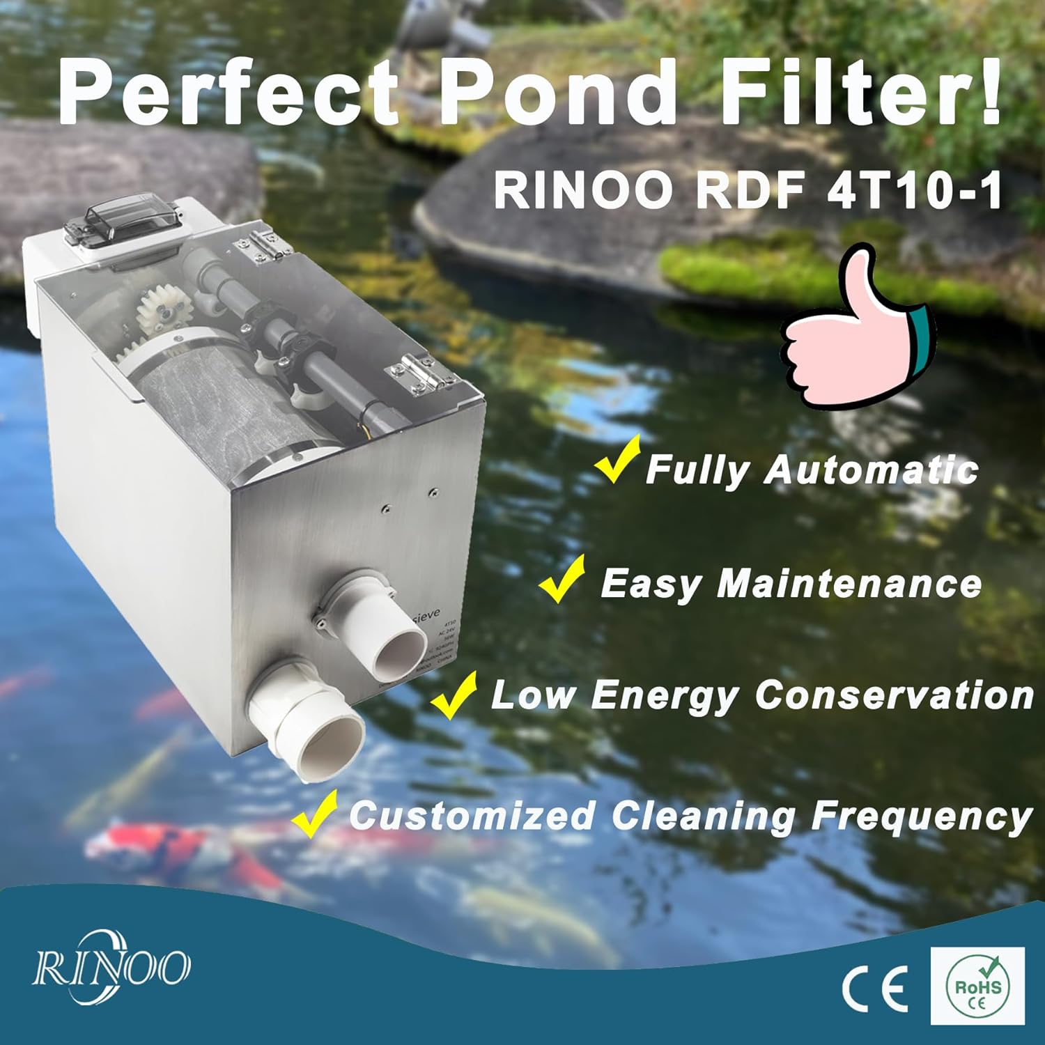 Ninjasieve RDF 4T10-1, Automatic Rotary Drum Filter for Koi Tilapia Pond, Fish Farm,Aquarium,Hydroponics, Aquaculture, Aquaponics, Smallest Koi Pond Filter