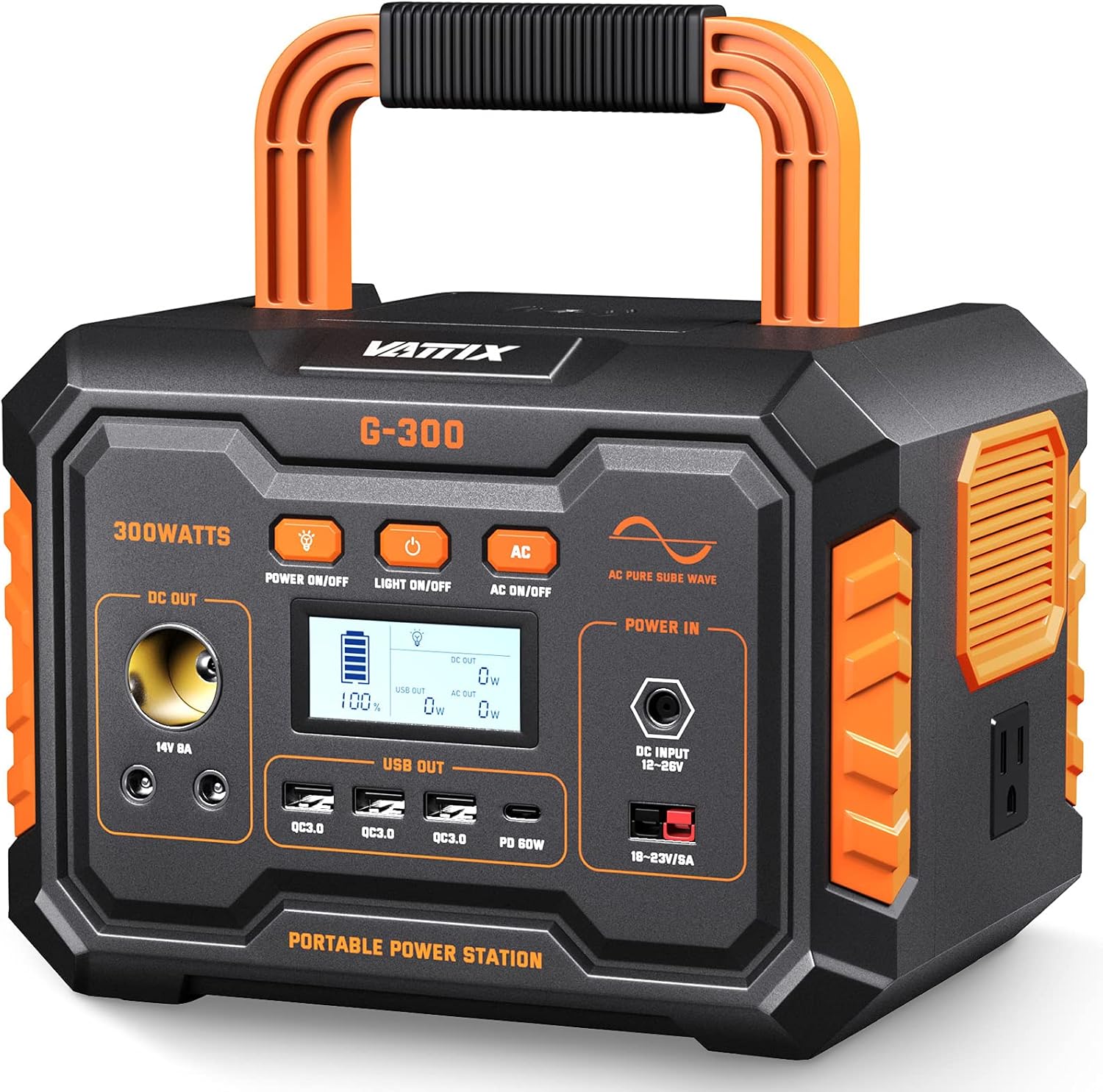 Portable Power Station 300W, Vattix 296Wh/80000mAh Solar Generator PD60W, 110V AC Outlet, Wireless Charger, Lithium Power Station for Home Outdoor Camping, Emergency Battery Backup