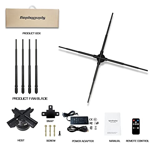3D Hologram Fan Display, Holographic LED Fan w/768 Pcs LED Beads, 1080P High Brightness LED Light Naked Eye Hologram Fan Suitable for Synchronization, for Shop Trade Show 25.6"
